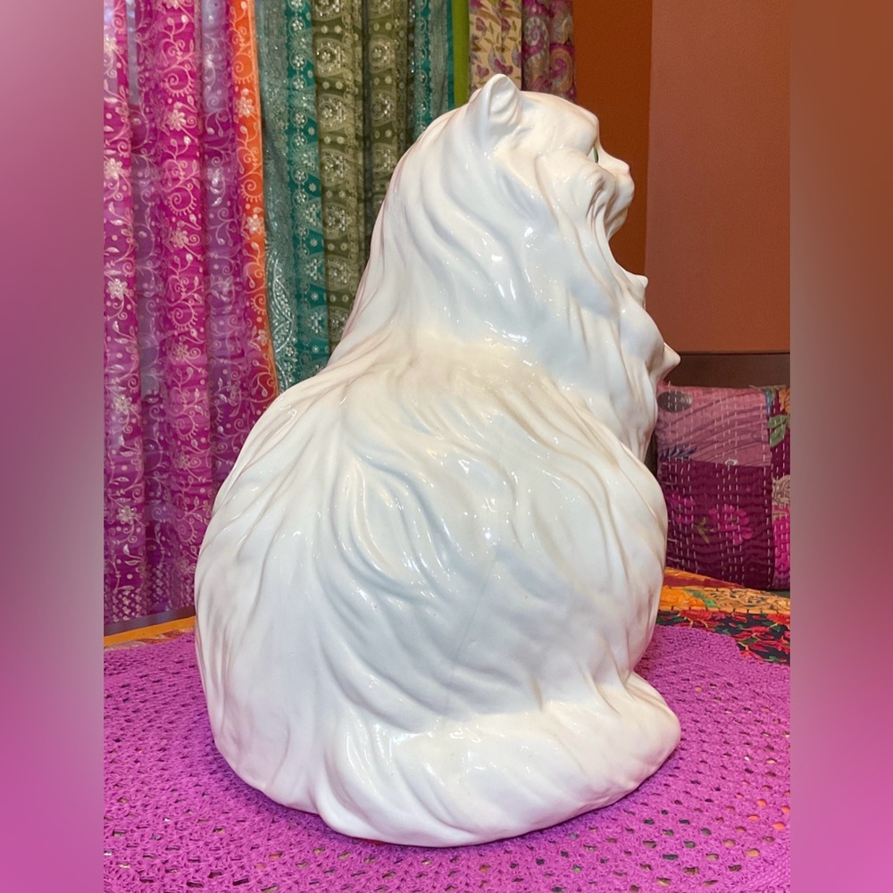 Vintage MCM Ceramic White Persian Cat With Green Eyes - Picture 4 of 13
